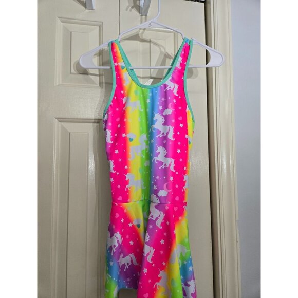 Rainbow Unicorn Print Girls One-Piece Swimsuit With Skirt 4XL - Picture 1 of 5
